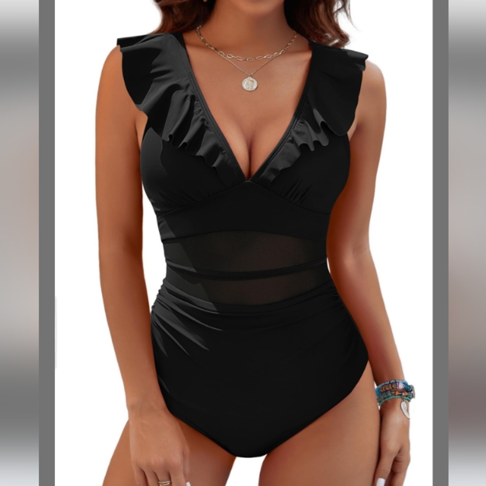 Zaful NWT Sz M Black Bathing Suit